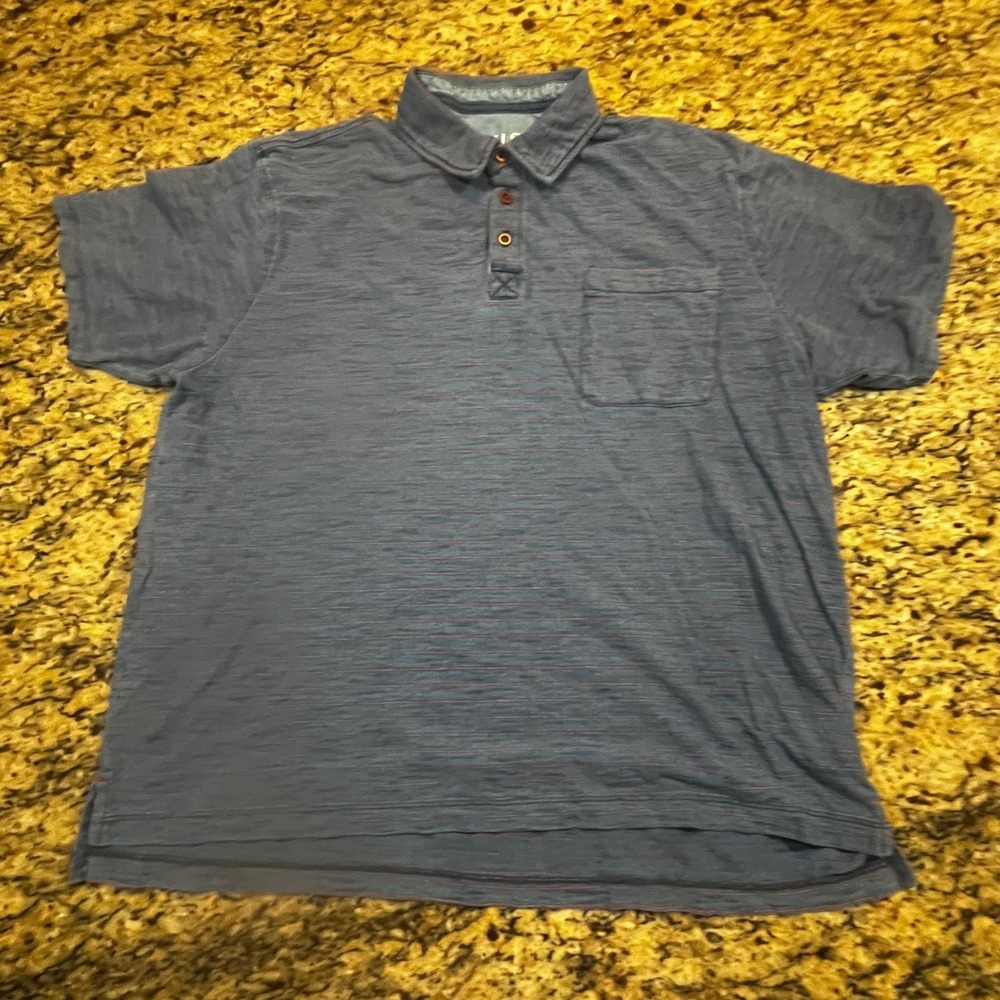 Orvis Mens XL Blue Red Striped Slub Knit Short Sleeve Pocket Polo Shirt